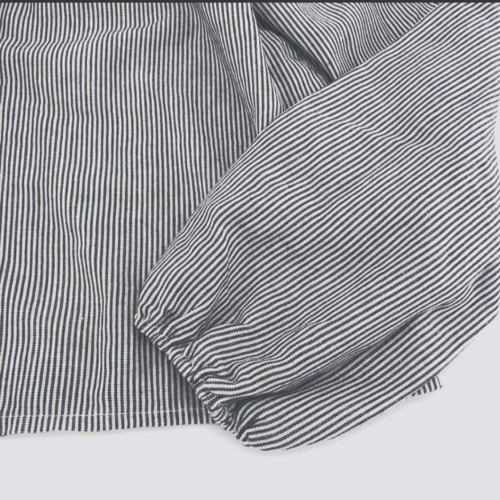 BRANDY MELVILLE THEIA Boxy Crop Peasant Top Pinstripe elastic charcoal white - Picture 9 of 14